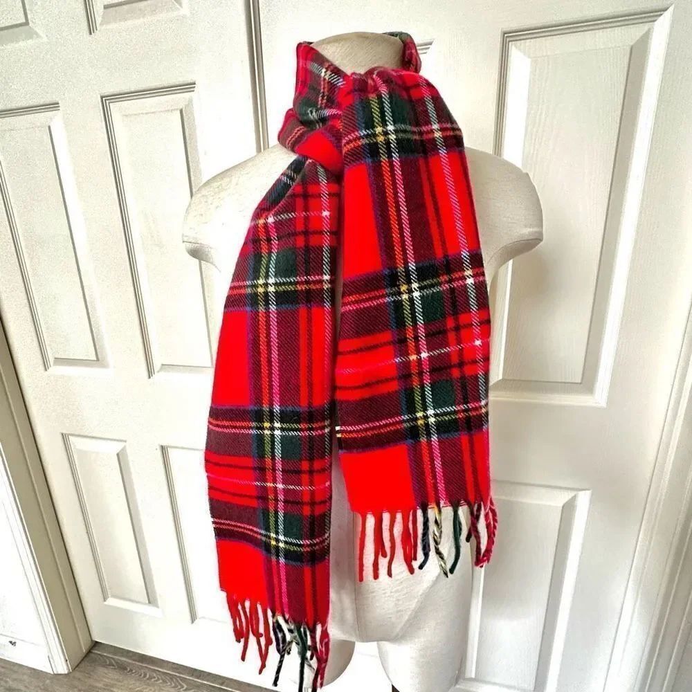 Red plaid acrylic fringe scarf